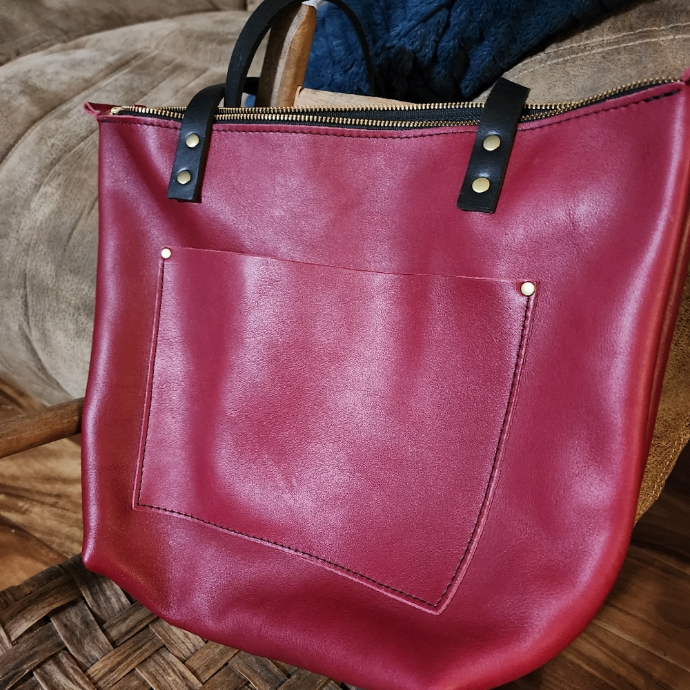 Portland leather goods zip tote no filters maybe cranberry or red